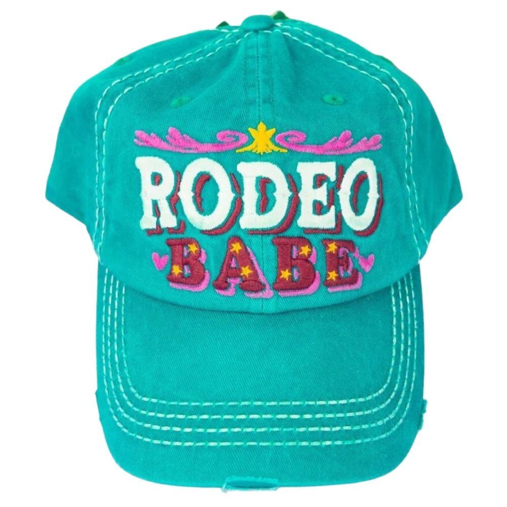 KBETHOS Rodeo Babe Distressed Turquoise Baseball Cap Hat NWT